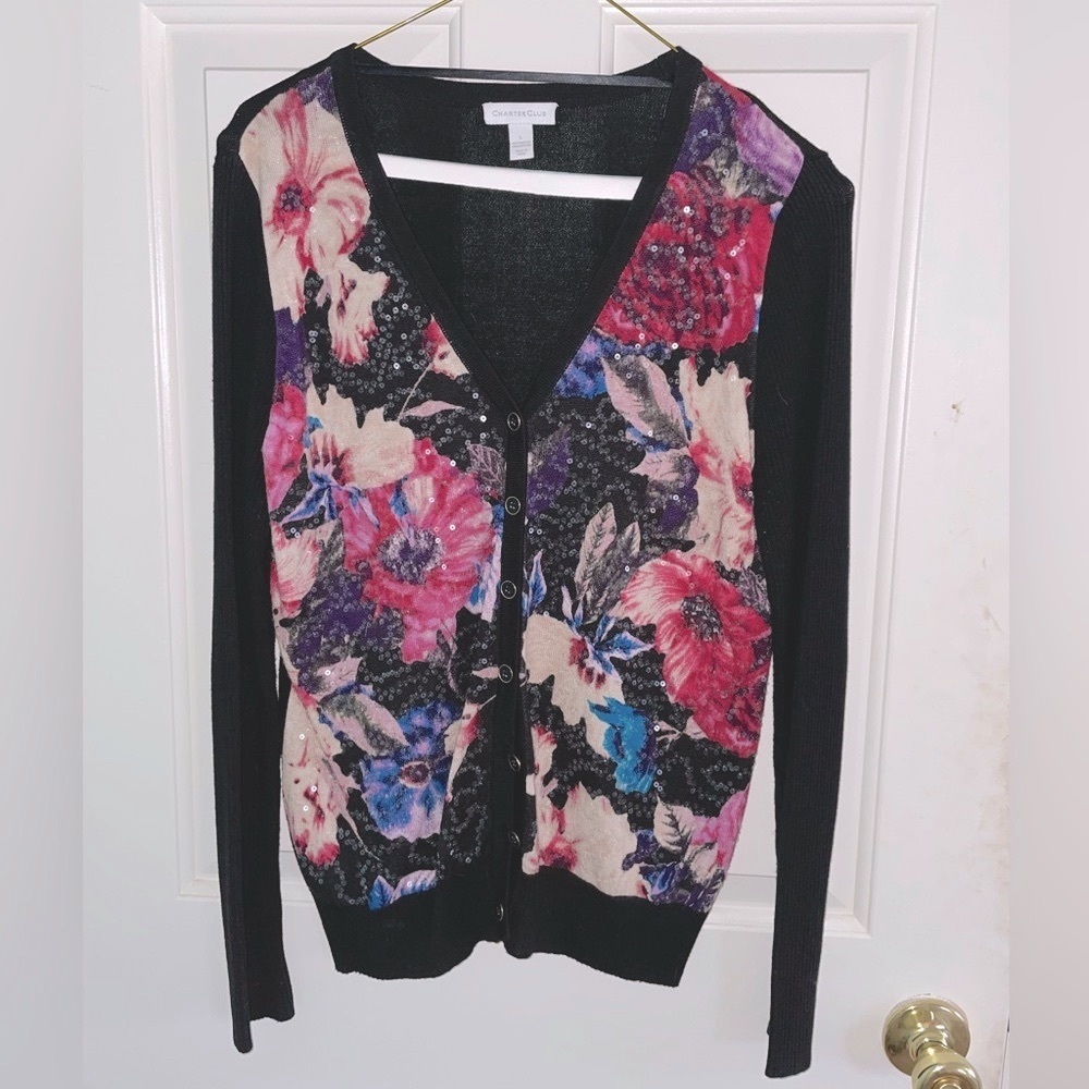 Charter Club Sequin Floral Cardigan | Perfect Condition